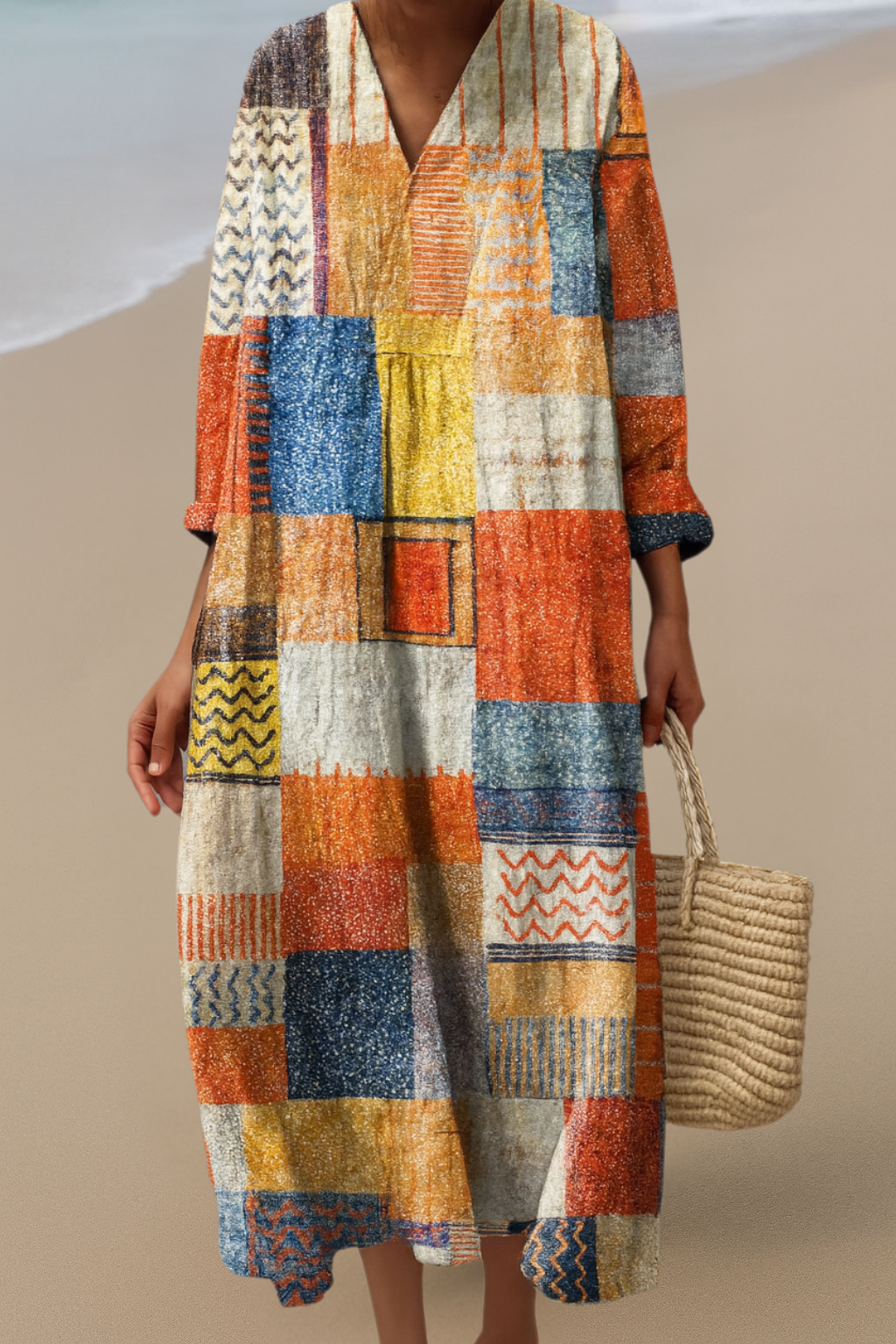 Patchwork Boho Kjole – Kunstnerisk Flair, Komfort Hele Dagen