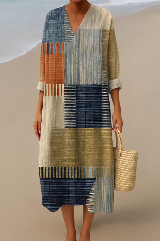 Langkjole med Patchworkmønster – Naturlige Farger for En Bohemsk Look